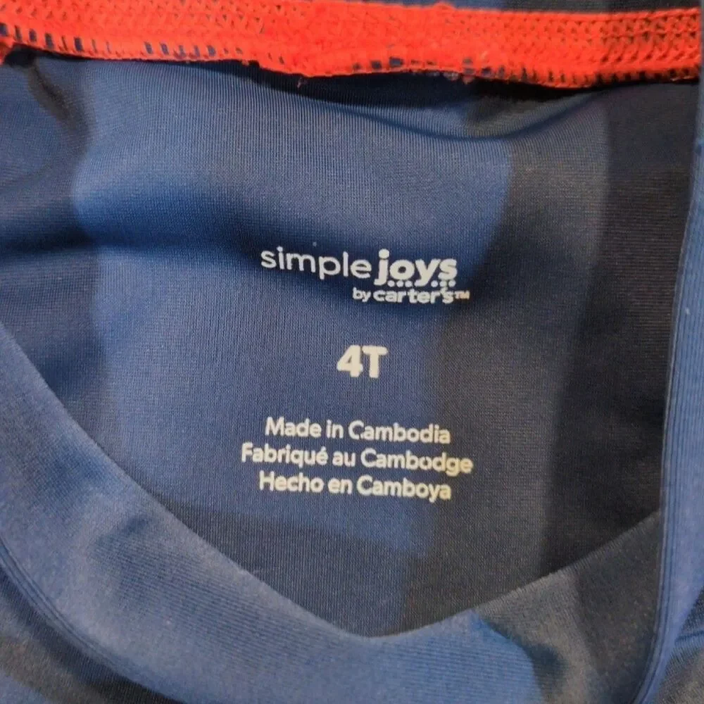 Carters Simple Joys Rashguard Swim Shirt Boys‎ 4T Red Navy Beach Vacation